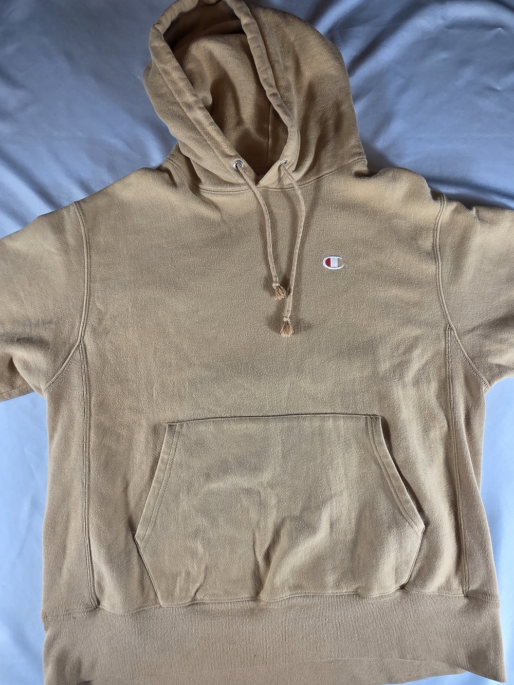 Champion Reverse Weave Hoodie Tan Large Embroidered Logo Pullover